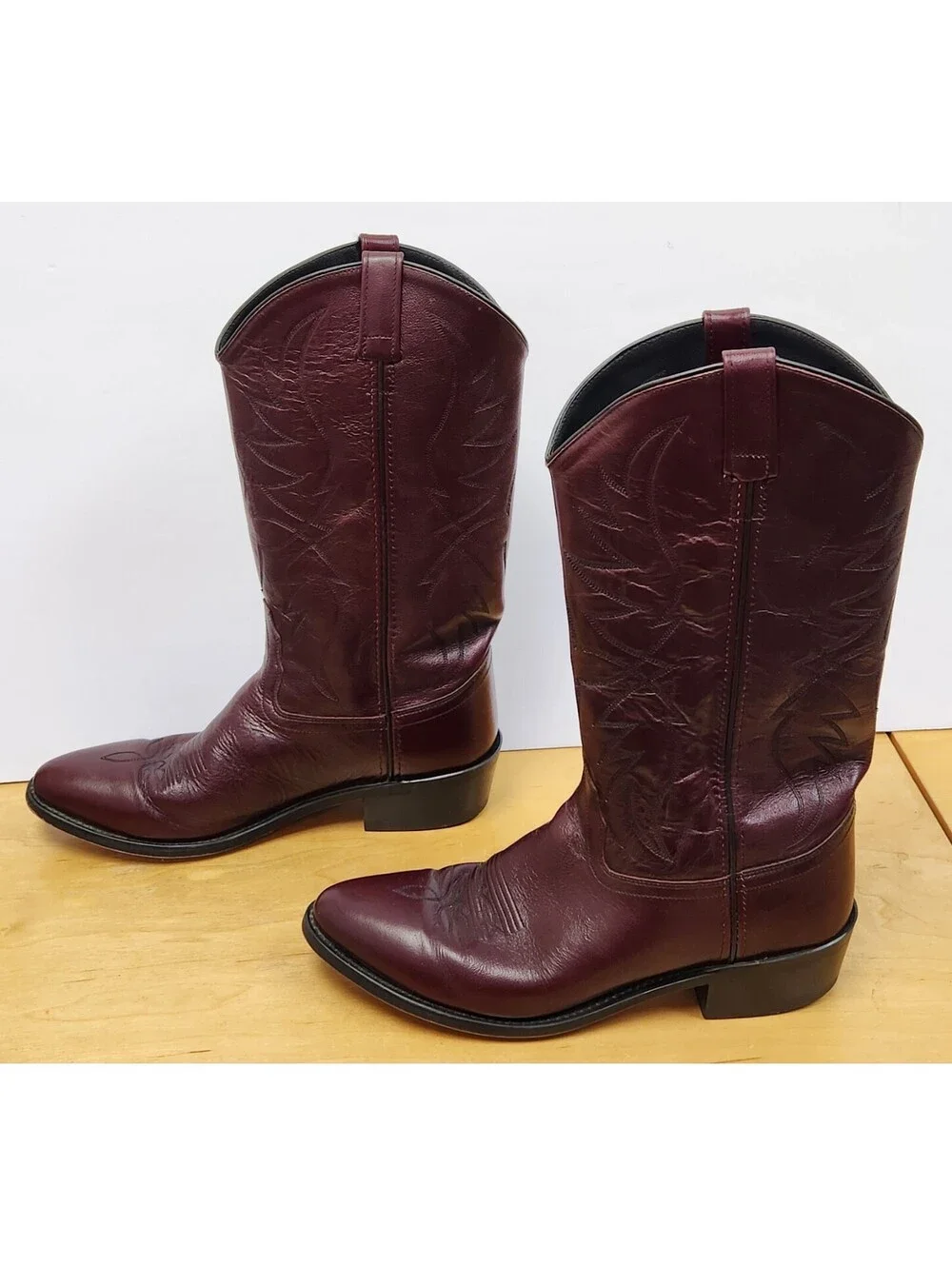 Old West Men’s Burgundy Wine Smooth Leather Western Boots Size 10.5 D SCM7013